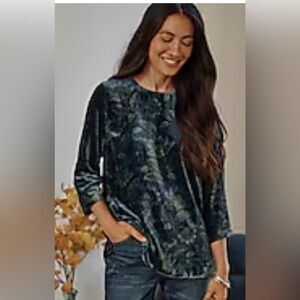 Floral Velvet J Jill Women’s Top - Blue and Green